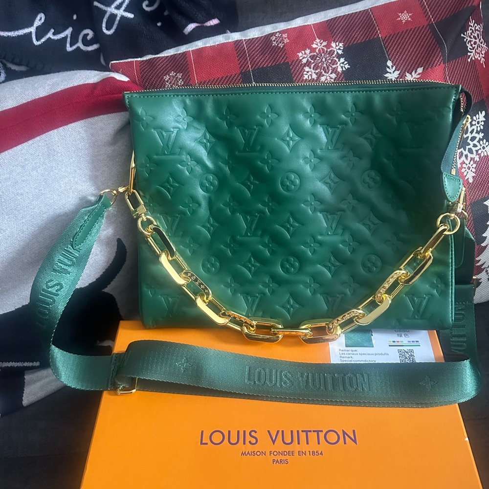 Louis Vuitton Emerald Green Crossbody Bag with Gold Chain